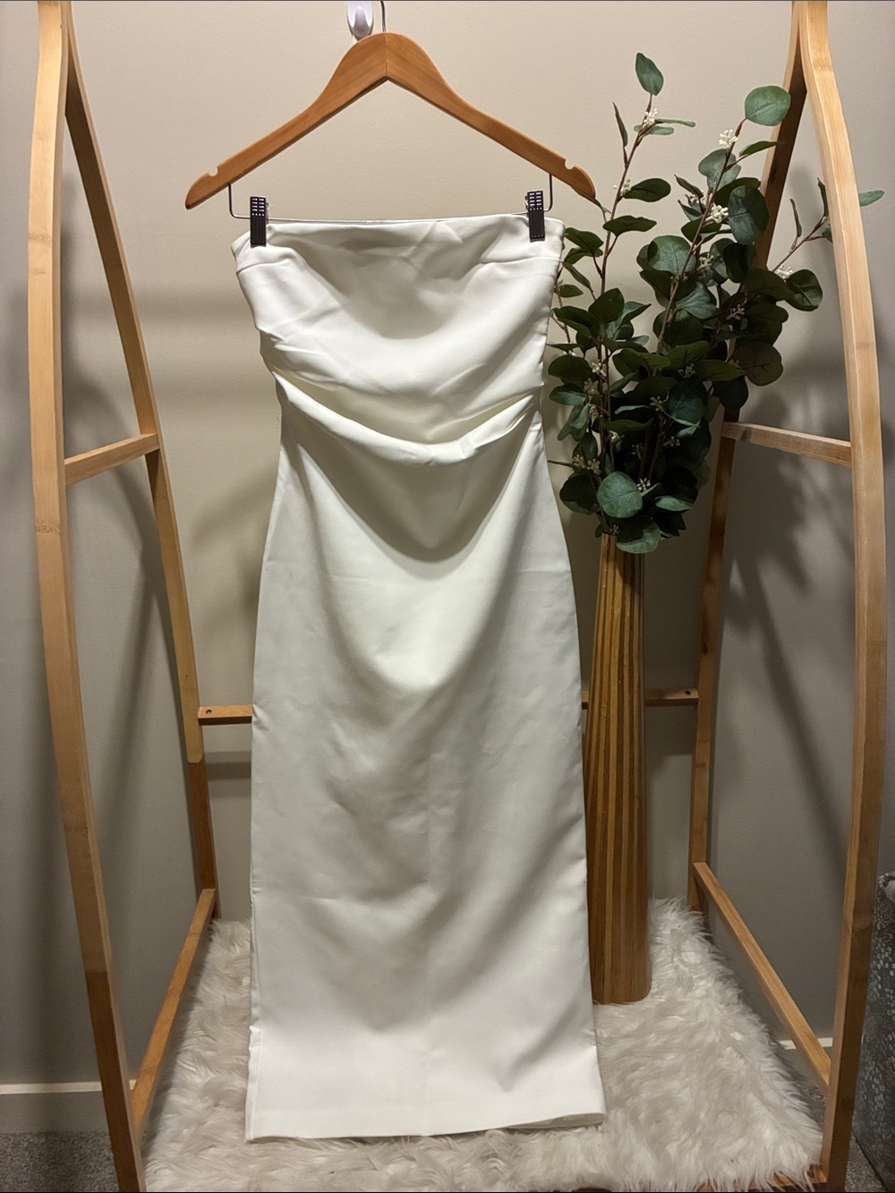 NWOT Zara Strapless Ivory Cowl Midi Dress